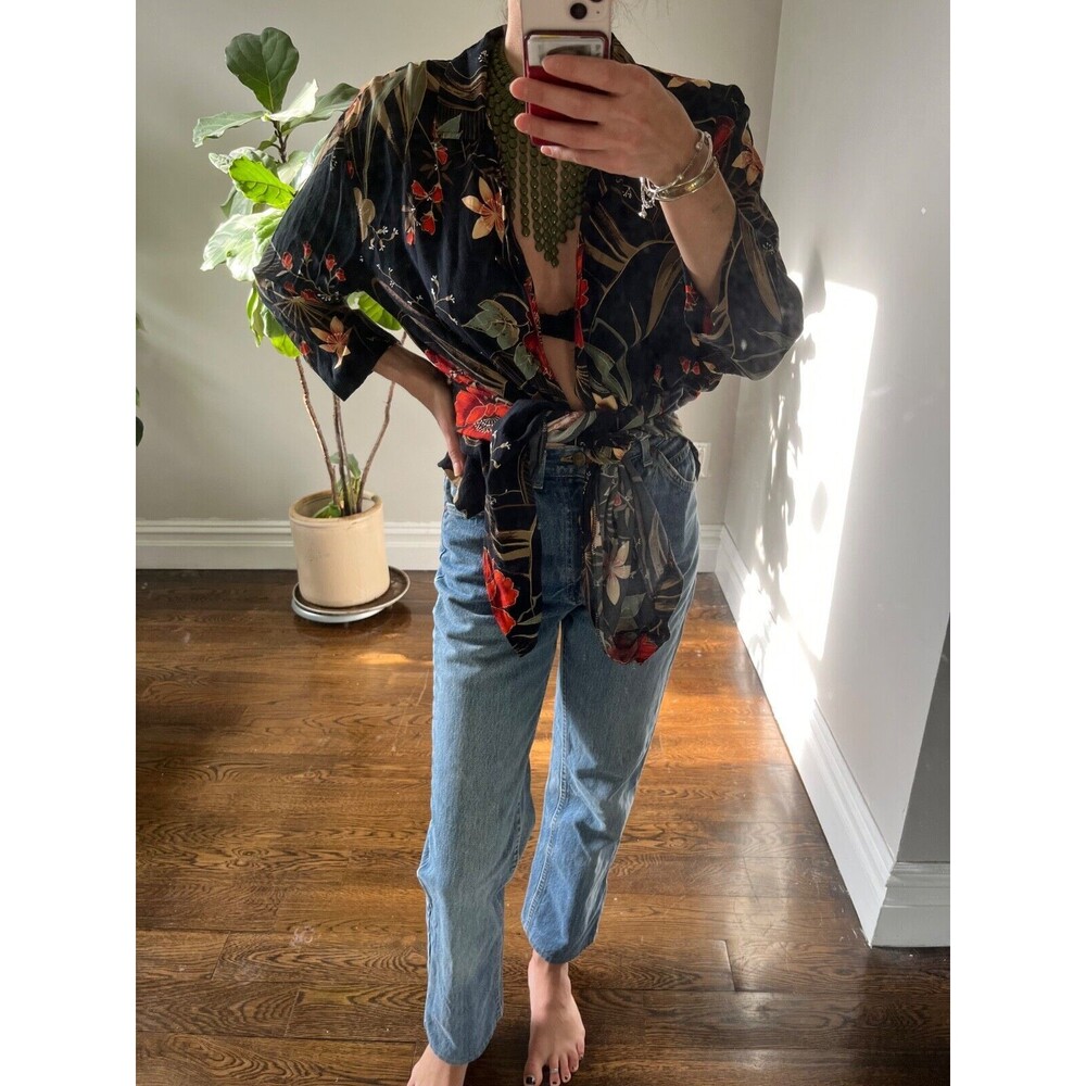 Vintage Clio Rayon Long Button up Floral Tropical shirt #salsa Made in USA